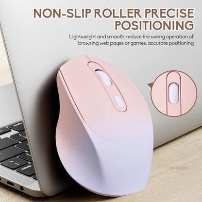 Wireless Gradient Color Bluetooth Mouse,Dual Mode Rechargeable Silent Slim Laptop Mouse,Portable(BT5.2+USB Receiver) Computer Mice,for Laptop,Desktop Computer,ipad Tablet,Phone,Mac(Gradient Pink) ﻿ - color: Gradient pink