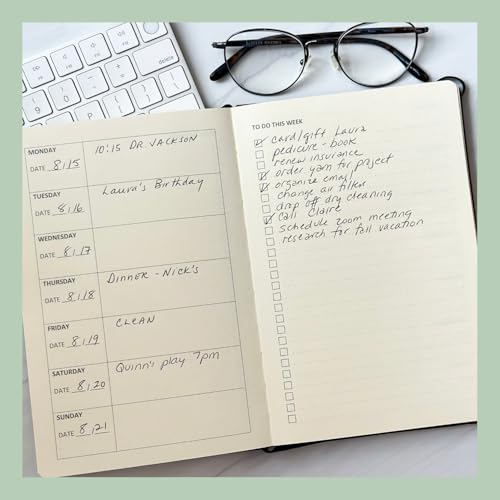 RICCO BELLO Undated Weekly Planner To Do Notebook, Tree, 5.7 x 8.4 Inches | Faux Leather, Hardcover, Pen Holder, Bookmark & Band Closure, Storage Pocket - color: Gray Tree