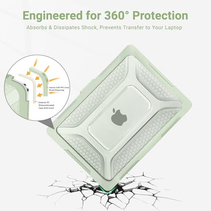 MOSISO Compatible with MacBook Air 15 inch Case M5 M4 M3 M2, Sage Green | 2 in 1 Kit Honeycomb Shockproof Heavy Duty TPU Bumper Hard Case with Fold Kickstand for A3241 A3114 A2941 2026-2023 - color: Sage Green