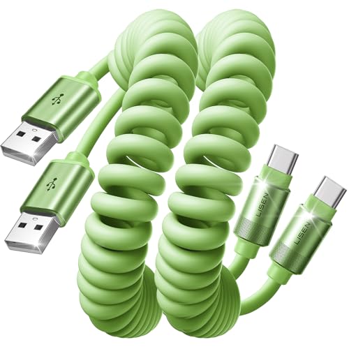 LISEN Coiled USB C Cable, 2 Pack for Android Auto & CarPlay Cable, Short USB A to USB C Cable Compatible with iPhone 17/16/15, Samsung Galaxy S25/S24/S23 A15/A14, Google Pixel 9/8, Green 4FT - color: Green, size: 4FT