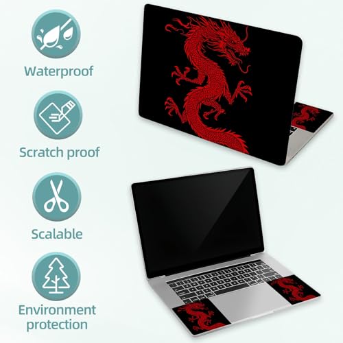 Universal Laptop Skin Decal, 3-Piece Vinyl Protector for 12 13 14 15.6" Notebook, Waterproof Anti-Scratch, Easy Trim & Bubble-Free Finish, Red Chinese Dragon - color: Red Chinese Dragon