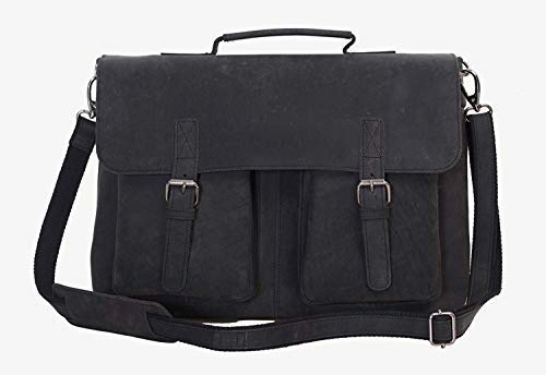 KomalC 16 Inch Leather briefcase Laptop Messenger Bags for Men and Women Best Office Satchel Bag - color: Charcoal Black