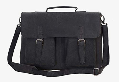 KomalC 16 Inch Leather briefcase Laptop Messenger Bags for Men and Women Best Office Satchel Bag - color: Charcoal Black