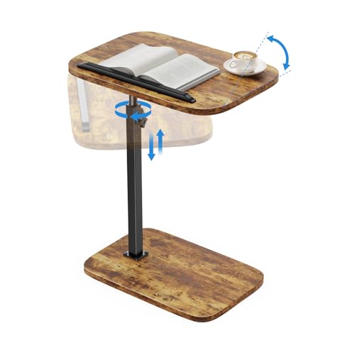 HUANUO TV Tray Table, Adjustable Height TV Tray with 360° Swivel & 90° Tilt Tabletop, TV Tables for Eating with Anti-Slip Bar, TV Tray for Bed, Sofa, Dining, Laptop, Living Room & Home Office - color: Vintage Rustic Brown
