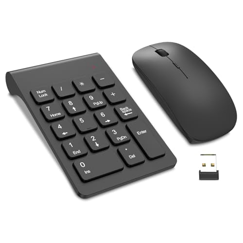 TRELC Wireless Numeric Keypad, Mini 2.4G 18 Keys Number Pad, Portable Silent Financial Accounting Numeric Keypad Keyboard Extensions with Wireless Mouse for Laptop, PC, Desktop, Notebook(Black) - color: Black