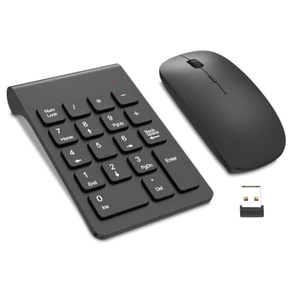 TRELC Wireless Numeric Keypad, Mini 2.4G 18 Keys Number Pad, Portable Silent Financial Accounting Numeric Keypad Keyboard Extensions with Wireless Mouse for Laptop, PC, Desktop, Notebook(Black) - color: Black