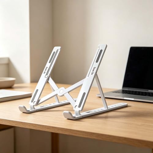 Adjustable Laptop Stand for Desk Foldable Portable Laptop Riser with Ten-Degree Angle Free Adjustment ABS+Silicone Laptop Accessories for Laptops,Tablets White - color: White