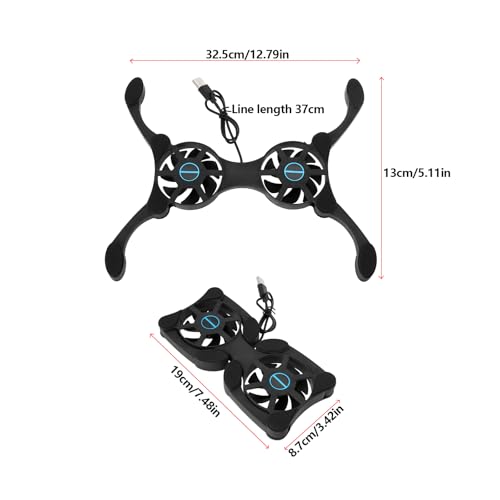 OTOTEC 2Pcs Laptop Cooling Mat Mini USB Fan Dual USB Cooling Fan Pad Portable Laptop Cooler for 7-15 Inch Laptop 19x8.7cm/32.5x13cm Line Length 37cm