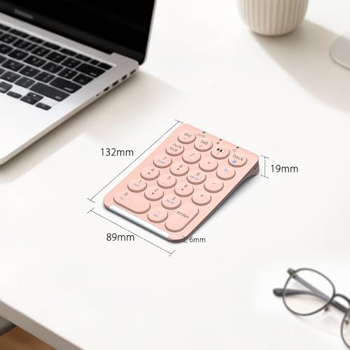 iClever Bluetooth Number Pad, 22 Keys Wireless Numeric Keypad, Rechargeable Mini Portable Numpad with Custom Stickers, Financial Accounting, Data Entry, Compatible with Laptop, Mac, Surface Pro, PC - color: Pink