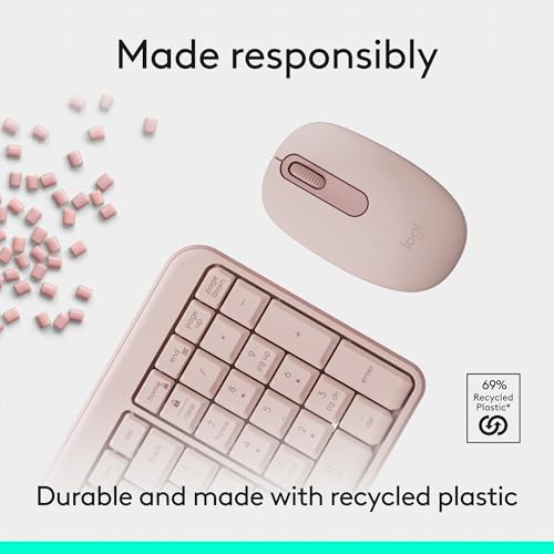 Logitech MK250 Compact Bluetooth Wireless Keyboard and Mouse Combo - Rose | Bluetooth connection only, compact keyboard with number pad, small ambidextrous M196 mouse with 3 non-customizable buttons - color: Rose, style: Combo