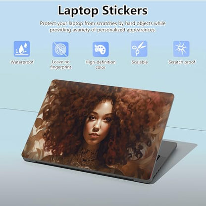 Universal Laptop Skin Sticker with 2 Wrist Pad Skins, Waterproof Scratch Resistant Vinyl Laptop Cover Decal, Cut to Fit for 11–15.6 Inch MacBook HP Dell Lenovo, Black Girl Red Hair - color: Black Girl Red Hair
