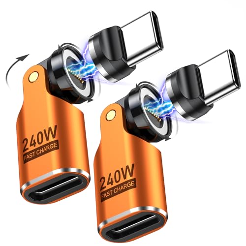USB C Magnetic Adapter PD 240W(2Pack), 9PIN USB C 90 Degree Adapter/C Right Angle Adapter/180 Degree USB Connector/C to C Adaptor for 1Phone 16/15 Series, Ma-Book Pro/1Pad Series (Orange, 2 Pack) - color: Orange, size: 2 Pack