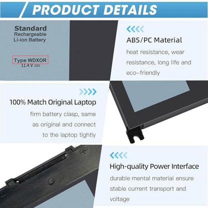 42Wh WDX0R Battery Replacement for Dell Inspiron 13 15 5000 7000 Series | 7573 5570 7579 7378 5567 5565 5379 Latitude 3490 3590 3340 3400 3390 3500 Vostro 5568 P69G P58f P66F WDXOR 11.4V - size: 8*4.5*0.26inch WDX0R