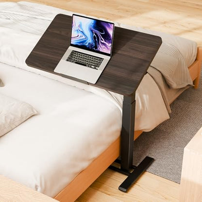 SANODESK Medical Adjustable Overbed Bedside Table with Casters 90° Tilt Top Pneumatic Mobile Rolling Laptop Computer Standing Desk Cart with Tray, Hospital and Home Use(27.6" W x 15.7" D,Rustic Brown) - color: Rustic Brown, size: Small