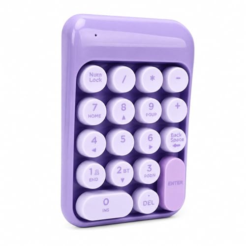 Fabater Numeric Keypad, USB Wireless Bluetooth Number Pad 18 Key, Portable 2.4 G Financial Accounting Number Keyboard for Laptop Notebook PC Computer, Silent for Home Business Work (Purple) - color: Purple