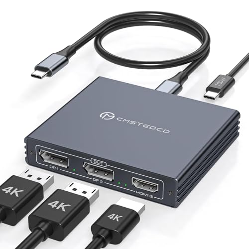 USB C to HDMI + Displayport Splitter 3 Monitors with 100W PD Charging Thunderbolt to HDMI DP Splitter 1 in 3 Out Multiple Monitors Extended Display Hub for Converter Compatible with Laptop, PC - color: Grey