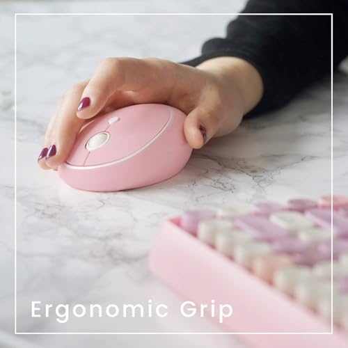 Perixx PERIDUO-713 Wireless Mini Keyboard and Mouse Combo, Retro Round Key Caps, Pastel Pink, US English Layout - color: Pink