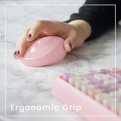 Perixx PERIDUO-713 Wireless Mini Keyboard and Mouse Combo, Retro Round Key Caps, Pastel Pink, US English Layout - color: Pink