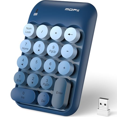 MOFII Cute Colorful Wireless Number Pad - 18 Keys, Portable 2.4 GHz with Stable Wireless Connectivity, 10-Key Financial Accounting Extension (Blue Colorful) - color: Blue Colorful