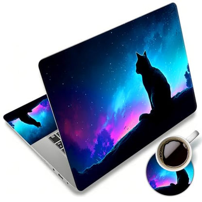 Laptop Skin Sticker Decal 12"-15.6" Universal Laptop/Notebook/Netbook Vinyl - Waterproof Scratch Resistant,Fits HP Dell Lenovo MacBook,2 Free Wrist Pads,Easy Apply & Remove,Cute Cat Galaxy - color: Cute Cat Galaxy