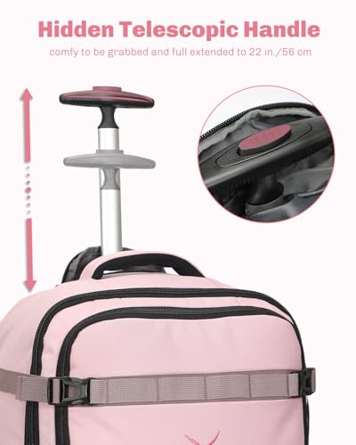 Hynes Eagle Rolling Backpack 42L Backpack with Wheels Airline Approved Carry on Luggage Laptop Travel Suitcase Bag for Women Men Light Pink - color: Light Pink