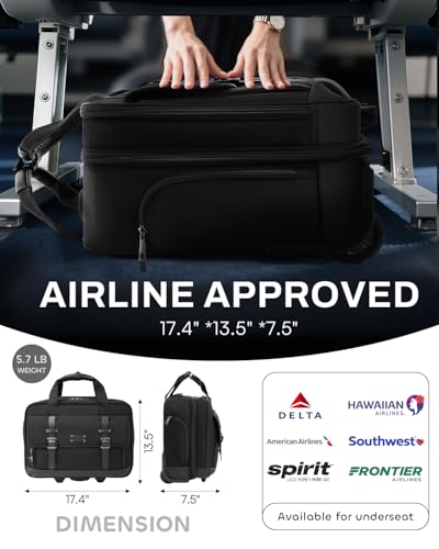 Rolling Laptop Bag, Briefcase for Men and Women, 16 Inch Computer Bag with Wheels Underseat Carry on Luggage, Laptop Briefcase Case for Work, Travel, College Teacher, Mobile Office Bag, Black - color: Black