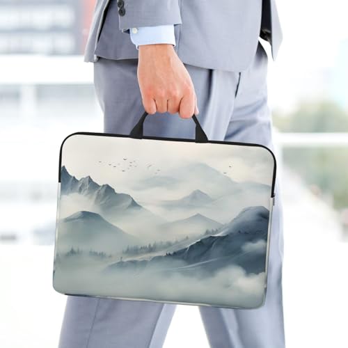 Ink Mountains and Rivers 14 Inch Laptop Sleeve Case，Handheld Waterproof/Shockproof Computer Carrying Bag Suitable for Daily Travel/Tourism/Business Trips, etc - color: Ink Mountains And Rivers
