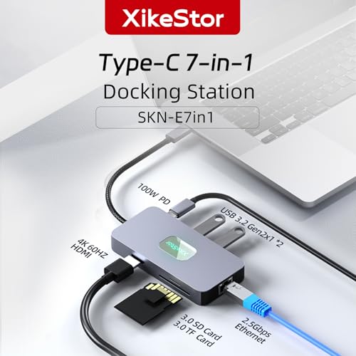 7 in 1 USB C Docking Station 2.5G Ethernet 4K60Hz HDMI | 4K@60Hz HDMI, dual USB 3.2 10Gbps, 100W PD, SD/TF reader, USB-C hub for MacBook Pro, Windows laptop, iPad, phone