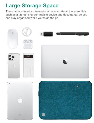 DOMISO Laptop Case Laptop Sleeve Cover Compatible with 15 inch MacBook Air M4/A3241 2025, M3/A3114,M2/A2941,15 inch MacBook Pro A1990 A1707,Compatible with Dell XPS 15 Plus with Pocket, Teal - color: Teal, size: 14 inch
