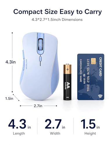 RAPIQUE Bluetooth Wireless Mouse, Dual Bluetooth & 2.4G USB Receiver, Quiet Clicks, Right-Hand Ergonomic 6 Button Mouse, Adjustable DPI, AA Battery, for Laptop, PC, Mac, Tablet - Light Blue - color: Light Blue