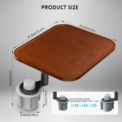 360° Rotation Car Desk for Laptop, Height-Adjustable Cup Holder Table, Wooden Car Food Tray & Laptop Mount Compatible with Tesla Model Y/3/S, Ford F150/Explorer/Maverick & Most Vehicles (Warm Walnut)