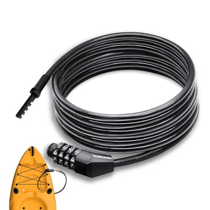 12ft Long Straight Cable Lock with Resettable Combination, Weatherproof Security Kayak Lock, Unique Thin Cable Combination Lock for Kayaks, Paddle Boards, Dock, Bike, Scooters, Canoe and Outdoor Gear