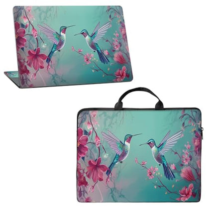 10 inch Laptop Sleeve with Laptop Skin Sticker Set – Slim Protective Case with Smooth Zipper, Lightweight Tablet & Notebook Sleeve for Travel & Daily Carry, Hummingbirds Pink Flowers - color: Hummingbirds Pink Flowers, size: 10 inch