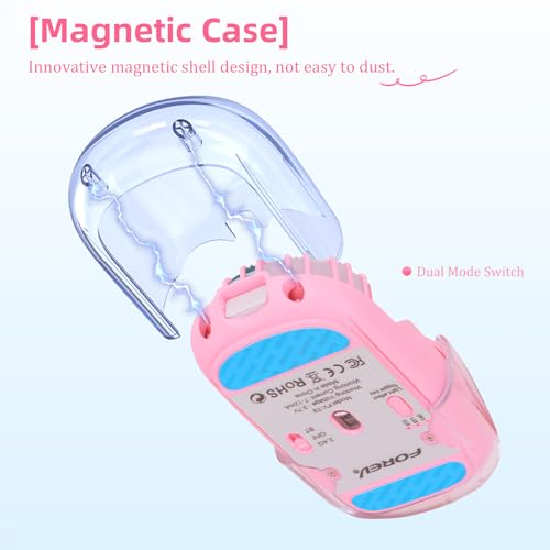 Wireless Bluetooth Mouse, Transparent BT+2.4G Dual-Mode Gaming Mouse with Magnetic Top Cover, Rechargeable RGB Backlit Computer Mouse for Laptop, PC, MacBook, iPad (Pink) - color: Pink