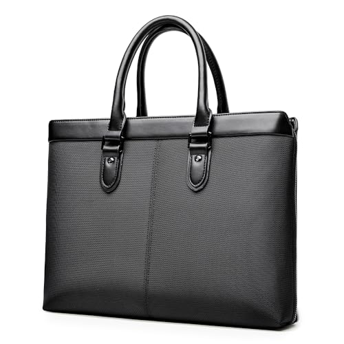 Men’s Business Briefcase, Waterproof Oxford Laptop Bag 14 Inch, Large Capacity Expandable Handheld Portfolio for Work, Black