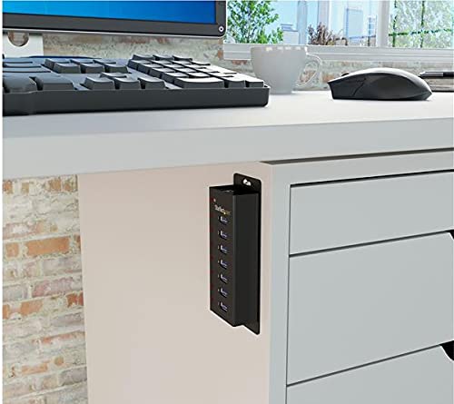 StarTech.com 7 Port USB 3.0 Hub (5 Gbps) - Metal Enclosure - Desktop or Wall Mountable - Rugged & industrial Powered USB Expander and Splitter Hub (ST7300U3M) | USB 3.0, Rugged metal enclosure, Desktop or wall-mount bracket, Upright ports for oversized co