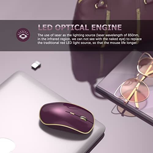 JOYACCESS J Wireless Mouse for Laptop, 2.4G Slim Wireless Silent Mouse, Portable Wireless Computer Mouse, 3200 DPI, USB Wireless Mouse for Desktop, Notebook, Chromebook, PC (Wine Red) - color: Wine Red