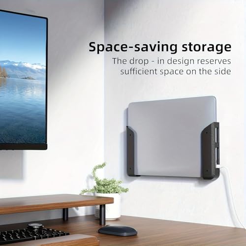 2pcs Black Under Desk Laptop Mount Holder | 26mm Thick Adhesive & Screw Mount for Tablets & Keyboards
