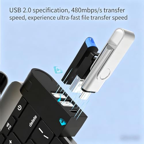 270° Rotatable USB Hub, 4-Port Compact Portable USB Splitter, USB 3.0 & 2.0 Dock for Laptop, PC, Notebook, Black/White