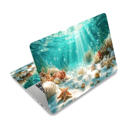 PLIGREAT 15 Inches Sea Sunlight Laptop Decal Sticker Skin Cover, Sea Coral Reef Laptop Sticker Decals Fits 12" to 15" Laptops Universal Waterproof Removable, Blue Beige - color: Blue Beige