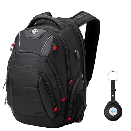 Swissdigital Design Travel Backpack for men with Apple Find My, TSA Friendly USB Charging RFID Protection Business Backpack Fits 15.6" Laptops Black | J149508F-BR - color: Black/Finder