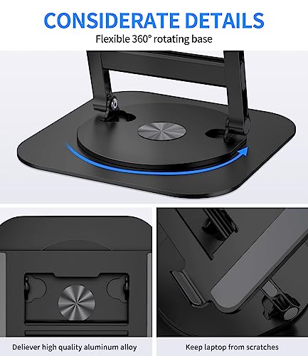 AOEVI Adjustable Laptop Stand with 360 Rotating Base, Stable Computer Stand for Laptop Ergonimic Foldable Laptop Riser for Desk Compatible with MacBook Pro/Air Notebook up to 16 Inches, Black - color: Black