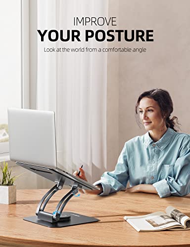 Nulaxy 360° Rotating Ergonomic Laptop Stand for Desk, Dual Foldable Design | Holds 22 Lbs, Dual Hinge Adjustable, Heat-Vent Computer Stand, Portable Office Accessories, Compatible with 10-17" Laptops
