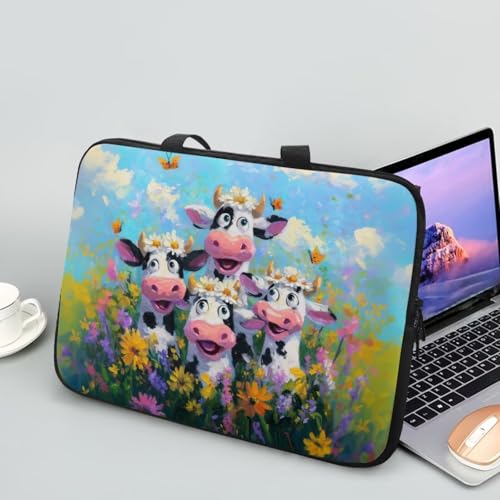 Laptop Case with Handle Laptop Sleeve Traveling Computer Bag Compatible with 10-17 inch Notebook Daisy Flower Cow Oil Painting Print Carrying Bag Briefcase, 12inch - color: Daisy Flower Cow Oil Painting, size: 12inch