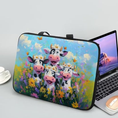 Laptop Case with Handle Laptop Sleeve Traveling Computer Bag Compatible with 10-17 inch Notebook Daisy Flower Cow Oil Painting Print Carrying Bag Briefcase, 13inch - color: Daisy Flower Cow Oil Painting, size: 13inch
