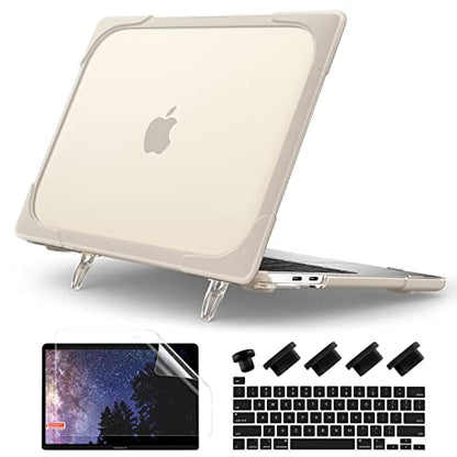 Batianda Heavy Duty Case for MacBook Pro 13 inch 2022 2020, Khaki | Ergonomic Foldable Stand Holds 22 lbs, Shockproof Bumper, Matte Translucent Hard Shell, Fits M1/M2 A2338/A2251/A2289 Model - color: Khaki