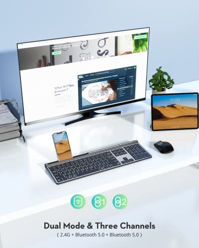 Samsers Wireless Multi-Device Dual-Mode Keyboard and Mouse Combo, Black | Full-Size Layout with Numeric Keypad, Bluetooth 5.0x2 +2.4G, Ultra Slim Silent, Compact Design, for MacOS/iOS/Android/Windows