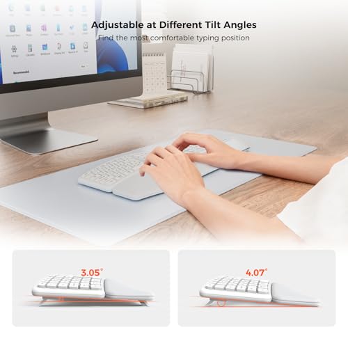 Ergonomic Keyboard Mouse Wireless Combo, Full Size Bluetooth Split Keyboard with Wrist Rest, 4 Level DPI Ergo Mouse for Windows Mac OS Computer, White - color: White