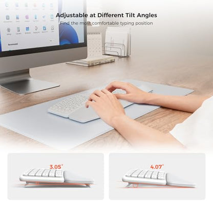 Ergonomic Keyboard Mouse Wireless Combo, Full Size Bluetooth Split Keyboard with Wrist Rest, 4 Level DPI Ergo Mouse for Windows Mac OS Computer, White - color: White
