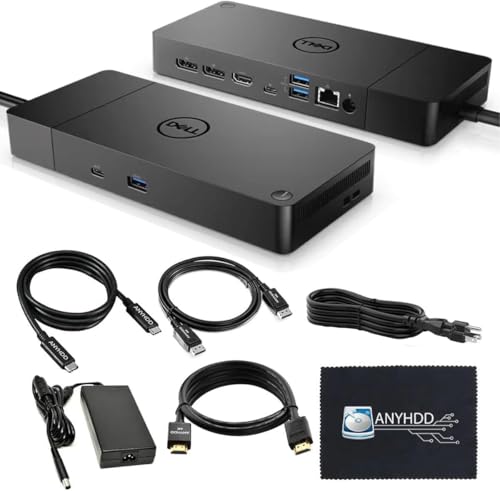 Dell WD19S Docking Station Dual Monitor Bundle - 180W, Supports 4K Display, Dell Dock with 180W Power Supply + Anyhdd 4K HDMI Cable + 4K DisplayPort Cable + USB-C Cable + Microfiber Cloth Included - style: WD19S 180W